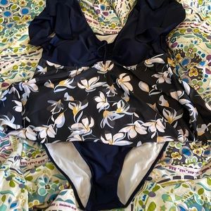 Shein Blue Floral Swim Tankini